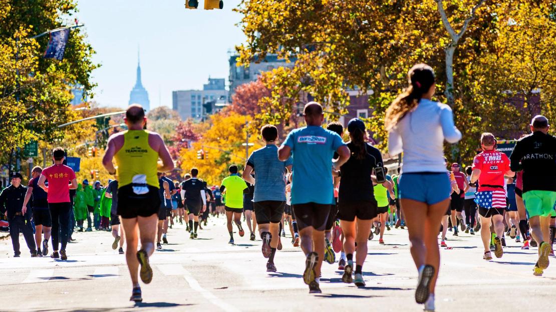 Marathon runners participating in the NYC Marathon.
