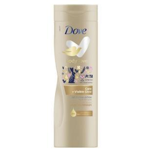 Dove Body Love Visible Glow self-tan lotion for light to medium skin tones.