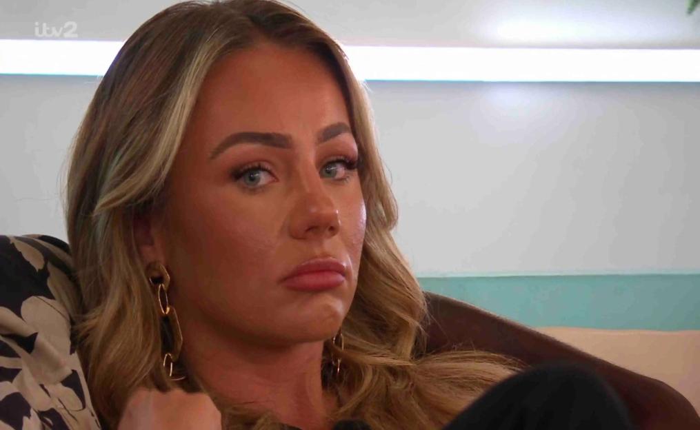 Megan from Love Island looking upset.