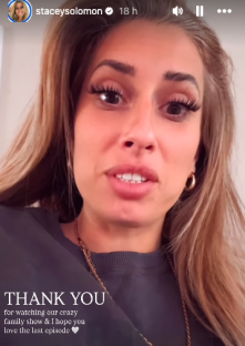 Screenshot of Stacey Solomon thanking viewers for watching her family show.