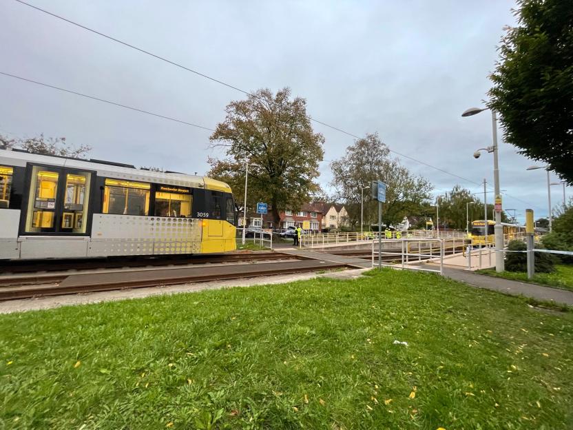 Emergency services at Brownley Road / Crossacres Tram Stop in Wythenshawe.