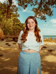 Holly on a beach in the Virgin Islands.