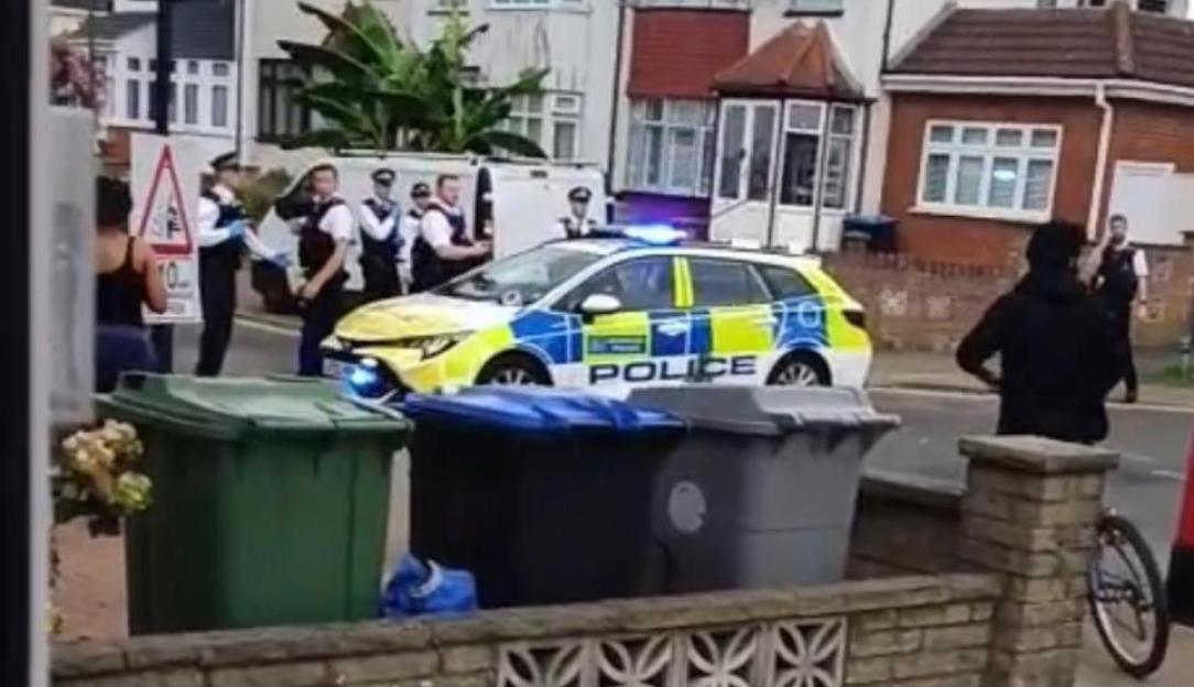 Police officers at a crime scene.