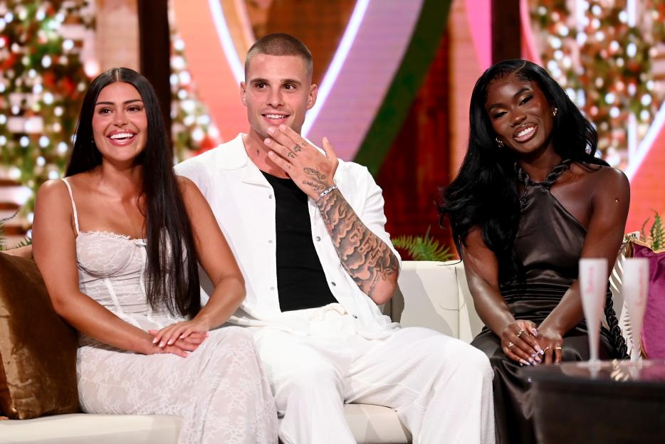 Emma Munro, Boris Vidovic, and Billykiss Azeez on Love Island: Aftersun.