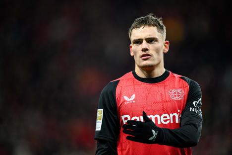 Florian Wirtz of Bayer Leverkusen reacting during a Bundesliga match.