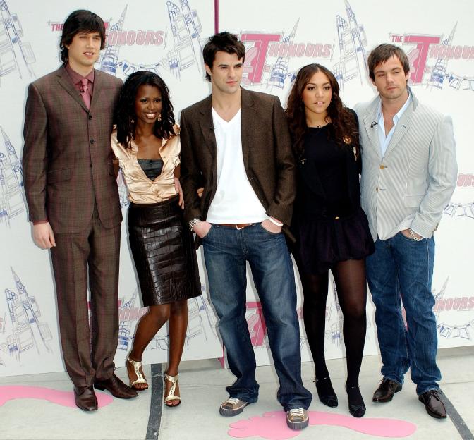 Group photo of five presenters at the T4 Honours 2005.