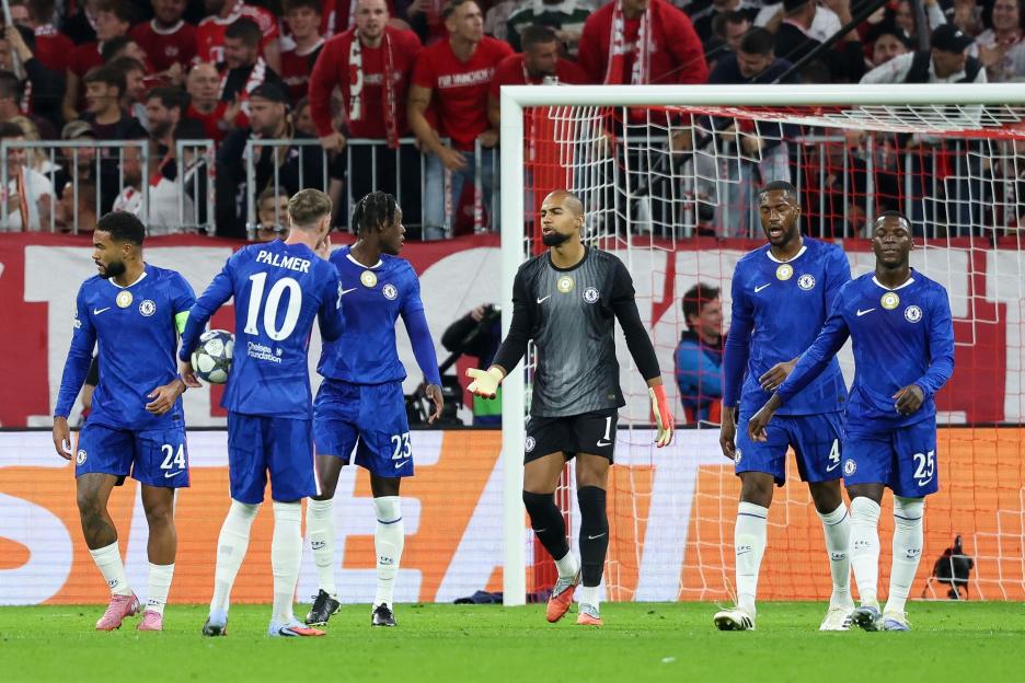 Robert Sanchez of Chelsea reacts to Chelsea conceding a goal.