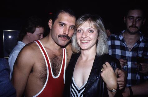 Freddie Mercury and Mary Austin at Mercury's 38th birthday party.