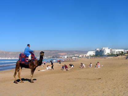 Camel ride on Agadir beach in Morocco.