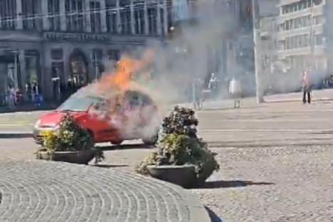 Horror vid shows man on FIRE after ‘purposely blowing up car’ in Amsterdam – days after Brit tackles knife ‘terrorist’
