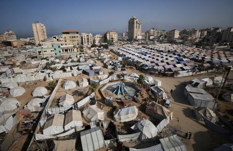 Aerial view of a displacement camp in Gaza City.