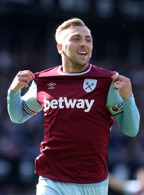 Jarrod Bowen of West Ham United celebrating a goal.