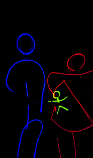 Neon light illustration of a family with a child.