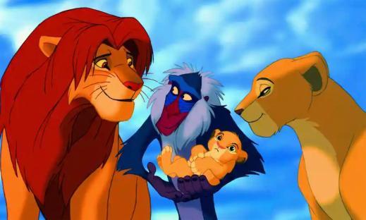 Illustration of Mufasa, Rafiki, and Sarabi looking at baby Simba.