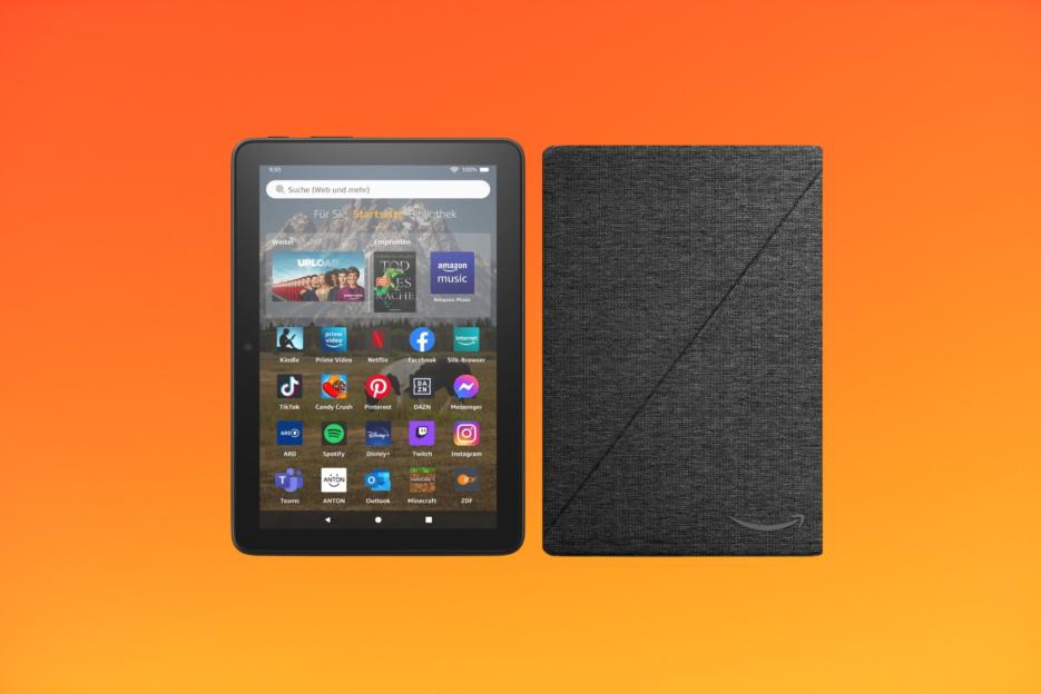 Amazon Fire HD 8 tablet with case.