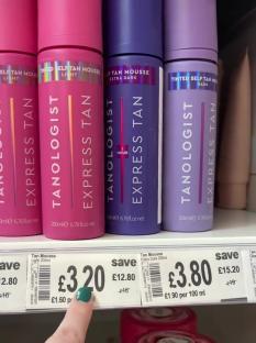 Self-tanning mousse on sale at a supermarket.