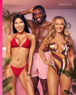 Promotional image of three Love Island contestants.