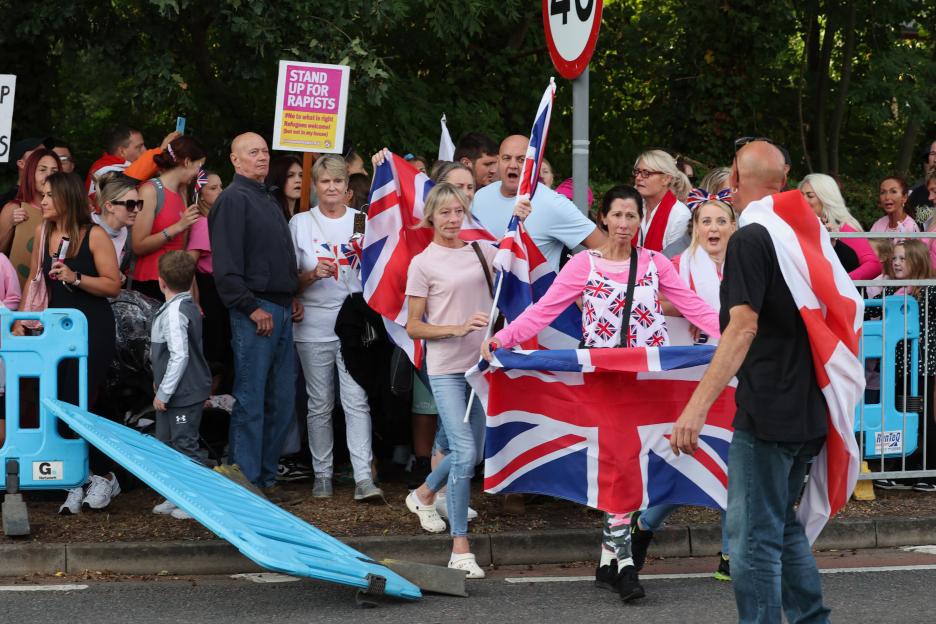 Anti-immigration protesters in Cheshunt, UK.