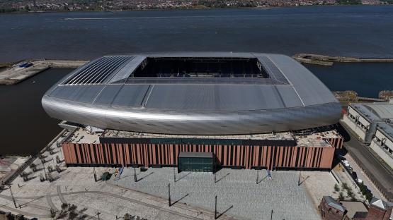 Aerial view of Everton's new stadium at Bramley Moore Dock in Liverpool.