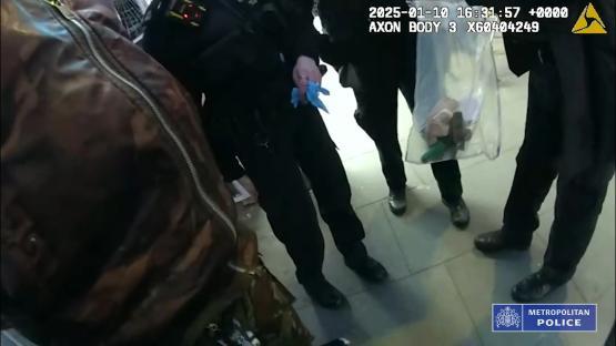 Police officers arresting a sex offender.