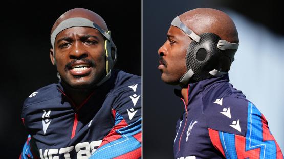 Jean-Philippe Mateta wears water polo-style helmet as he starts for Crystal Palace three weeks after horror head injury