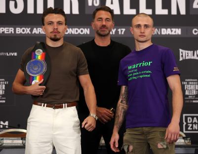 Boxers George Liddard and Aaron Sutton at a press conference.