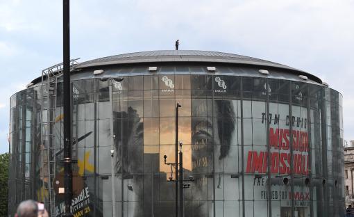 Tom Cruise on the roof of the BFI IMAX, promoting Mission: Impossible.