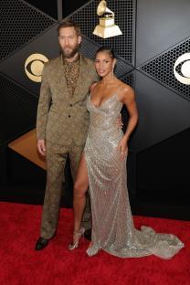 Calvin Harris and Vick Hope at the Grammy Awards.