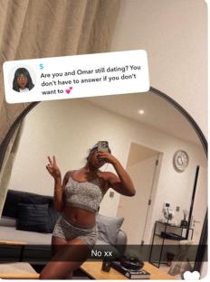 Snapchat screenshot showing Catherine Agbaje denying she is dating Omar Nyame.