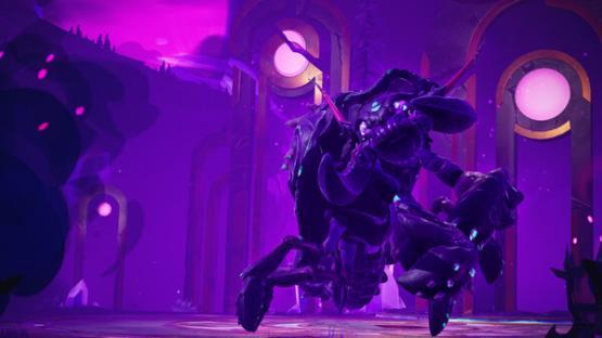 Dauntless game creature in a purple environment.