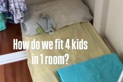 I’m trolled for letting my three-year-old ‘sleep in a closet’ but we have 4 kids in 1 room & they’ve got no complaints