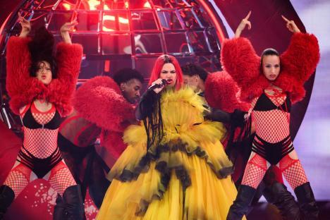 Miriana Conte representing Malta performing at the Eurovision Song Contest.