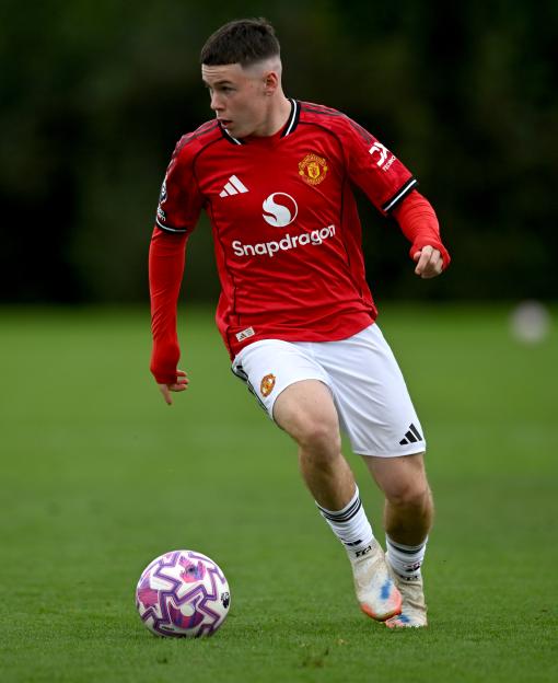 Kai Rooney of Manchester United in action during an Under 18 Premier League match.
