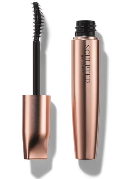 Black "Sculpted by Aimee" mascara with the wand removed and placed next to the tube.