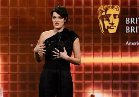 Phoebe Waller-Bridge accepting a Best Drama award.