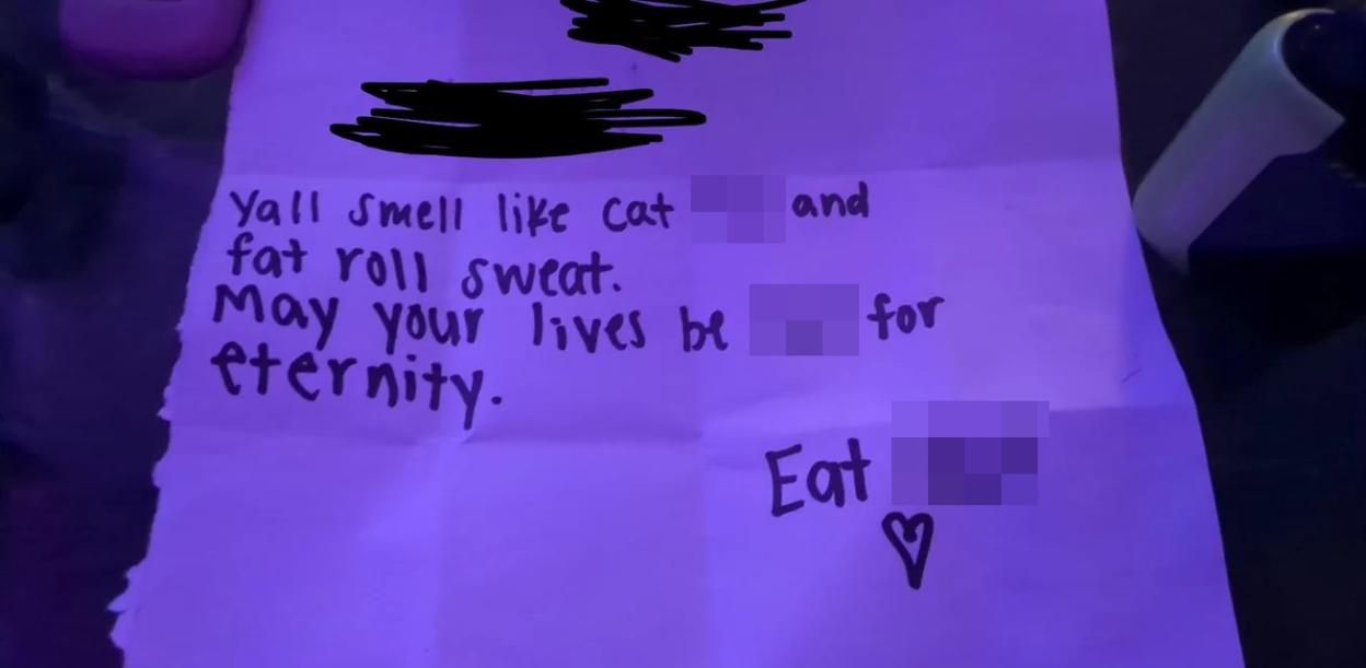 Note from neighbor to tenant complaining about smell.