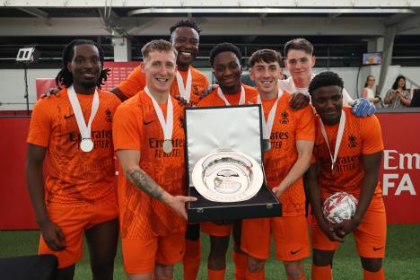 BURTON-UPON-TRENT, ENGLAND - APRIL 30: Team Newcastle celebrate winning the Emirates 5-a-side at St Georges Park on April 30, 2025 in Burton-upon-Trent, England. (Photo by Alex Livesey - The FA/The FA via Getty Images)