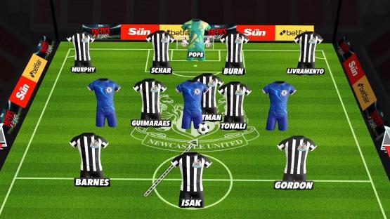 Illustration of Newcastle vs Chelsea football team formations.