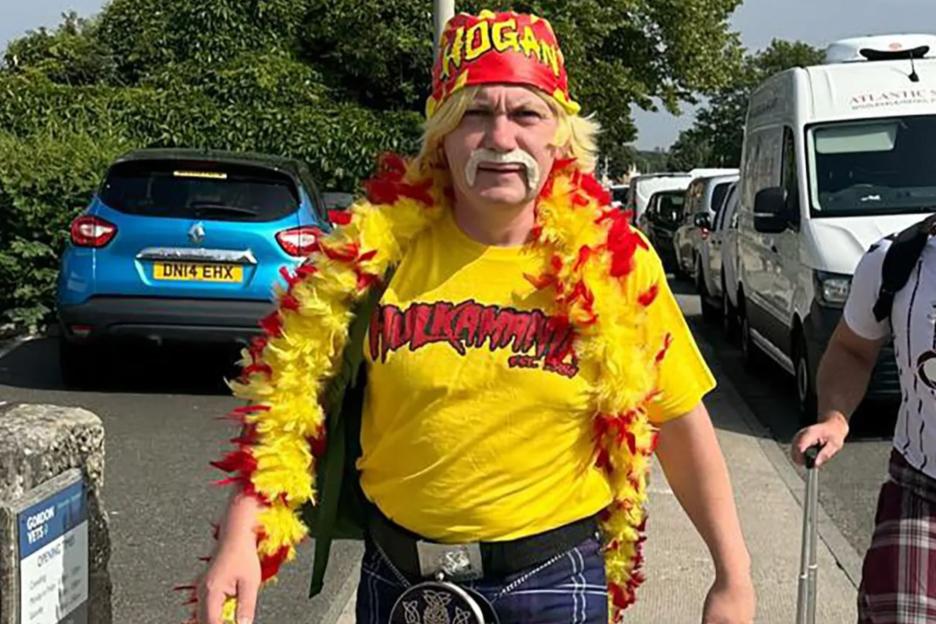 ‘Diabolical timing’ of stag do reveller dressed as Hulk Hogan as he looks glum after learning of wrestler’s death