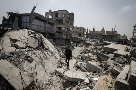 Destruction and rubble in Gaza after an Israeli attack.