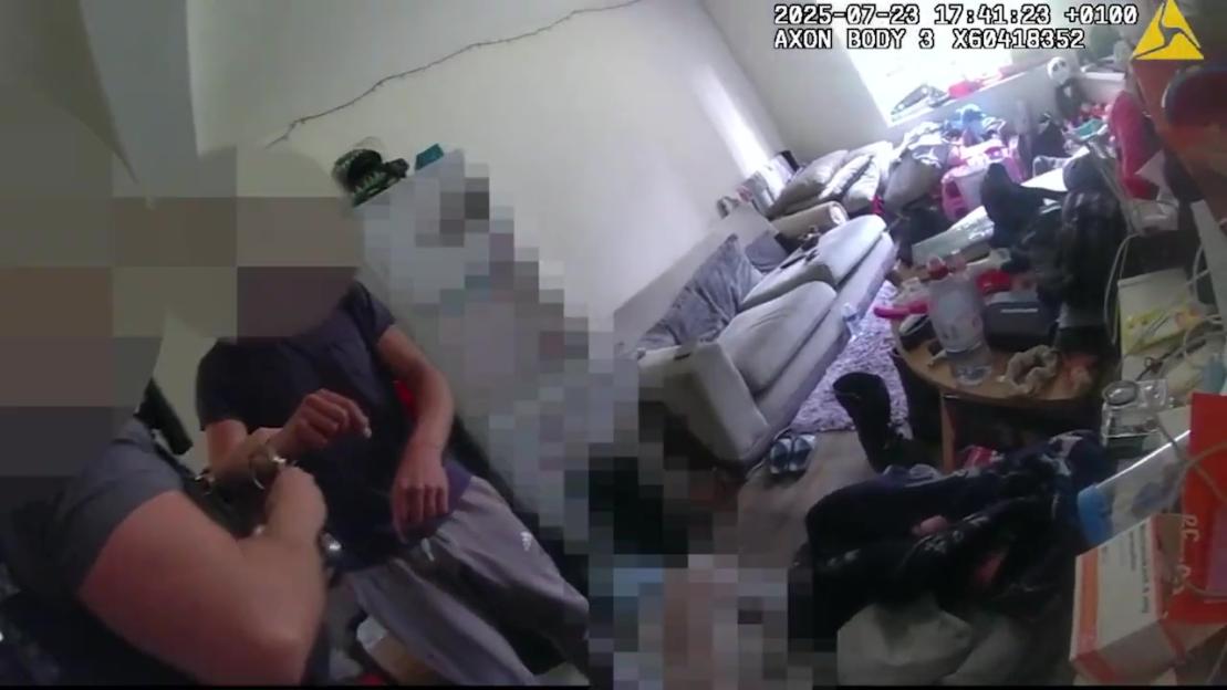 Bodycam footage of a suspect being arrested.