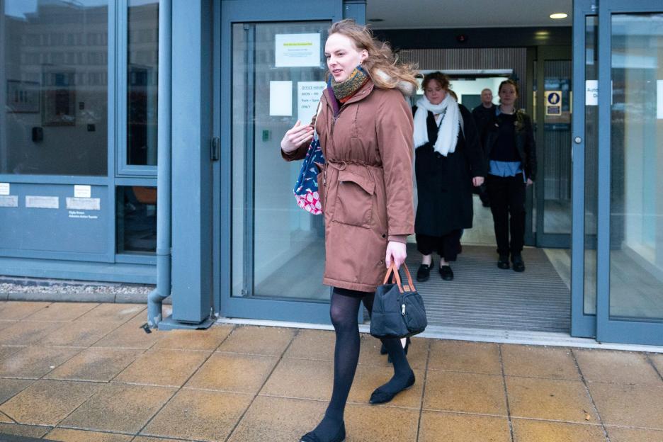 Dr. Beth Upton leaving an employment tribunal.