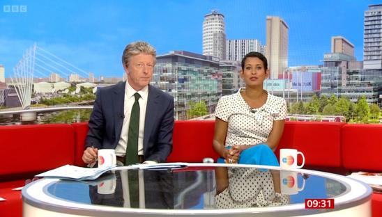 Naga Munchetty and a male co-host on BBC Breakfast.