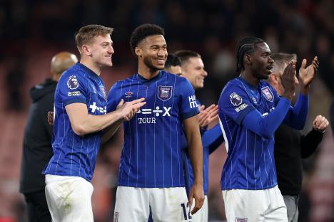 Ipswich Town players celebrating a victory.