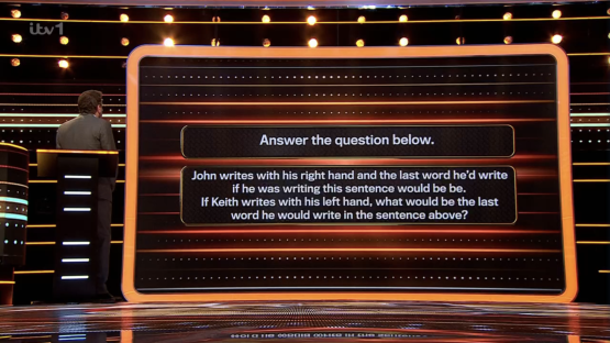Screenshot of a game show question: