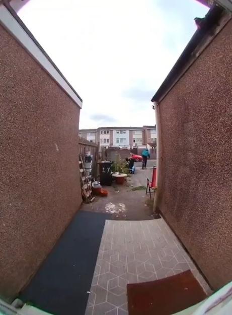 Security camera footage of a Deliveroo driver faking a food delivery.