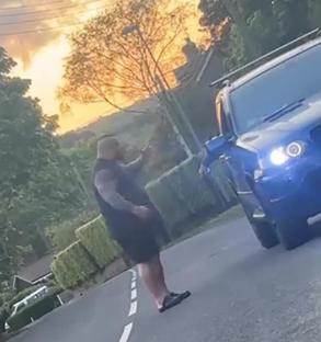 Eddie Hall confronting a driver during a road rage incident.