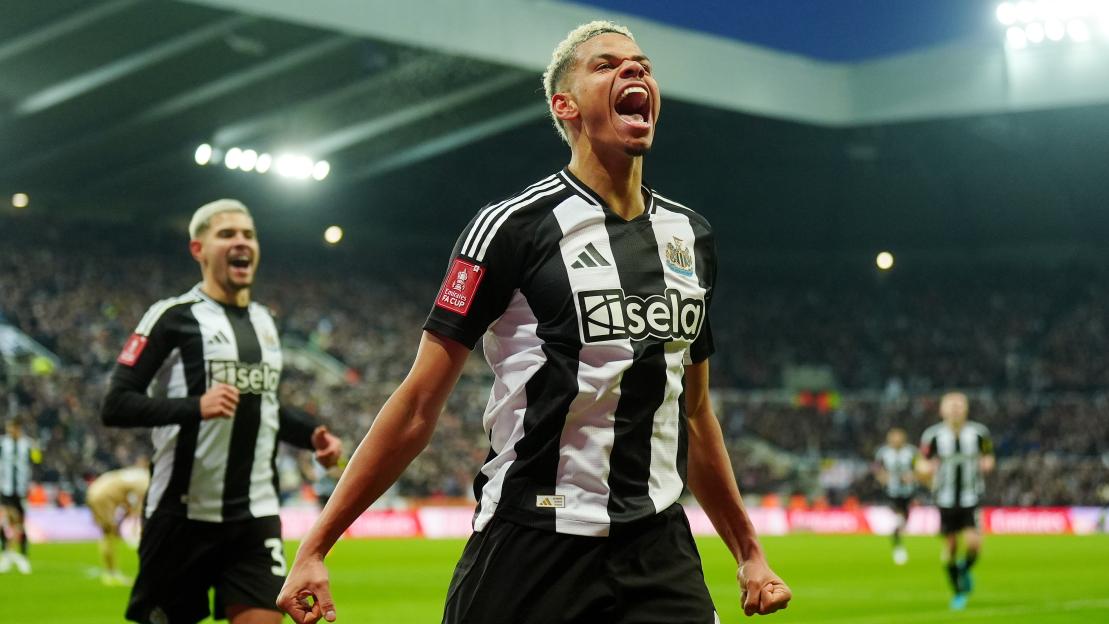 William Osula celebrating a goal at St James' Park.