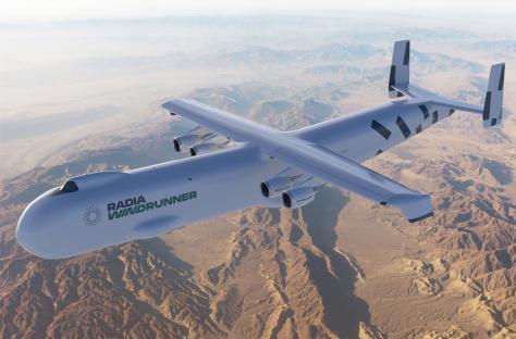 Illustration of the Radia WindRunner, a large cargo plane designed to transport wind turbine blades.