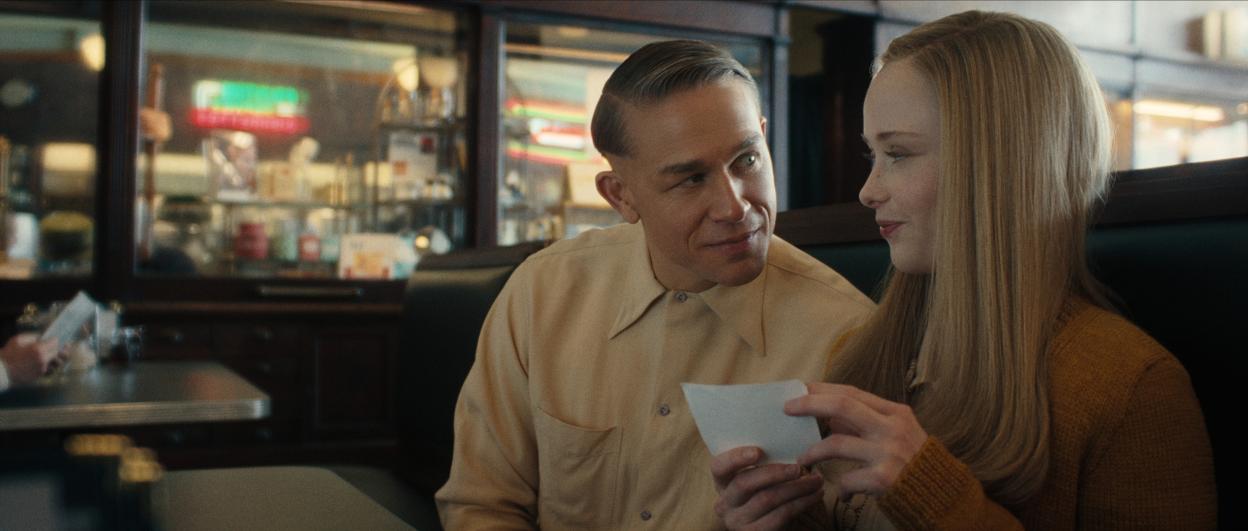Charlie Hunnam as Ed Gein and Suzanna Son as Adelina from *Monster: The Ed Gein Story*.